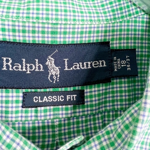Ralph Lauren Classic Fit Plaid Long Sleeve Button Down Shirt Green Blue Sz 18 - Picture 7 of 10